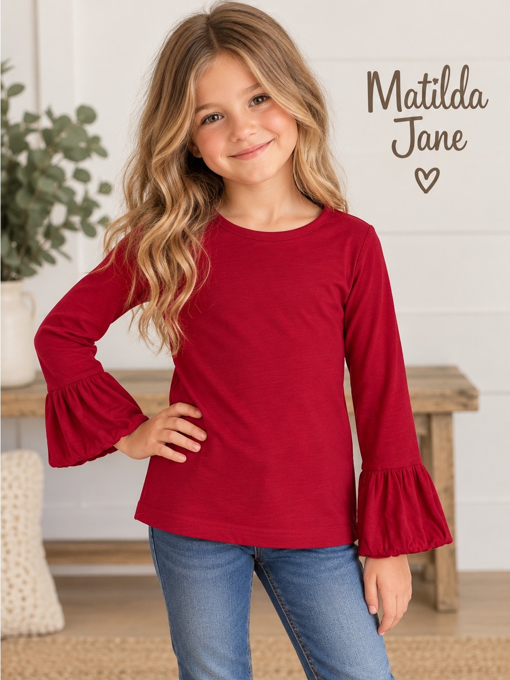 Matilda Jane Girls Size 6 Berry Red Ruffle Sleeve Top